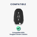 Peugeot Citroen 3-Tasten Smartkey Autoschlüssel (nur Keyless Go) Echtleder Schlüsselhülle mit Stickerei mit Schlüsselring KWM000041LZ001C