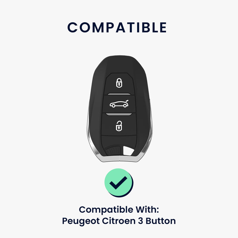 Peugeot Citroen 3-Tasten Smartkey Autoschlüssel (nur Keyless Go) Echtleder Schlüsselhülle mit Stickerei mit Schlüsselring KWM000041LZ001C