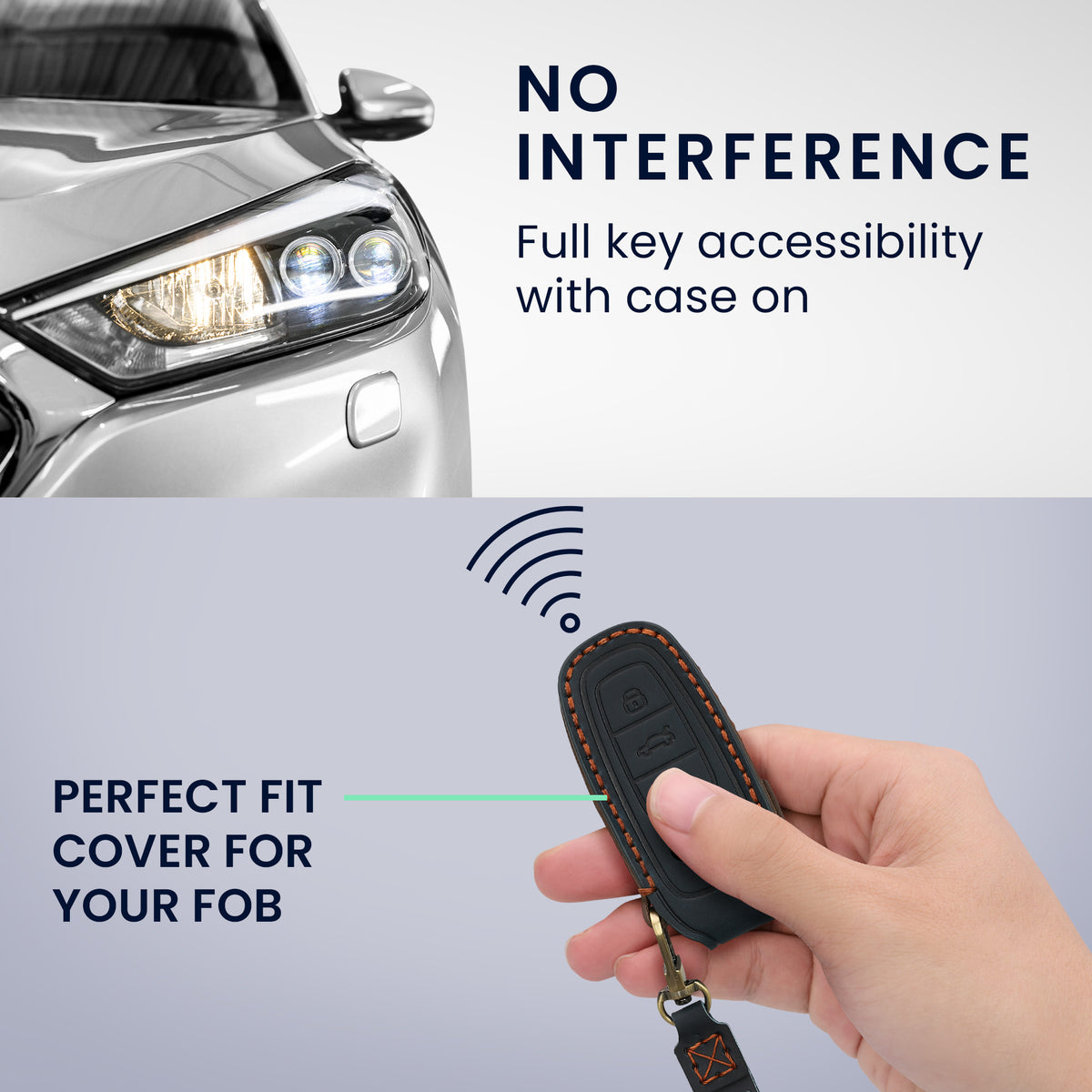 Audi A6 A7 A8 Q7 Q8 3-Tasten Autoschlüssel Keyless Echtleder Schlüsselhülle mit Stickerei mit Schlüsselring KWM000041MA002C