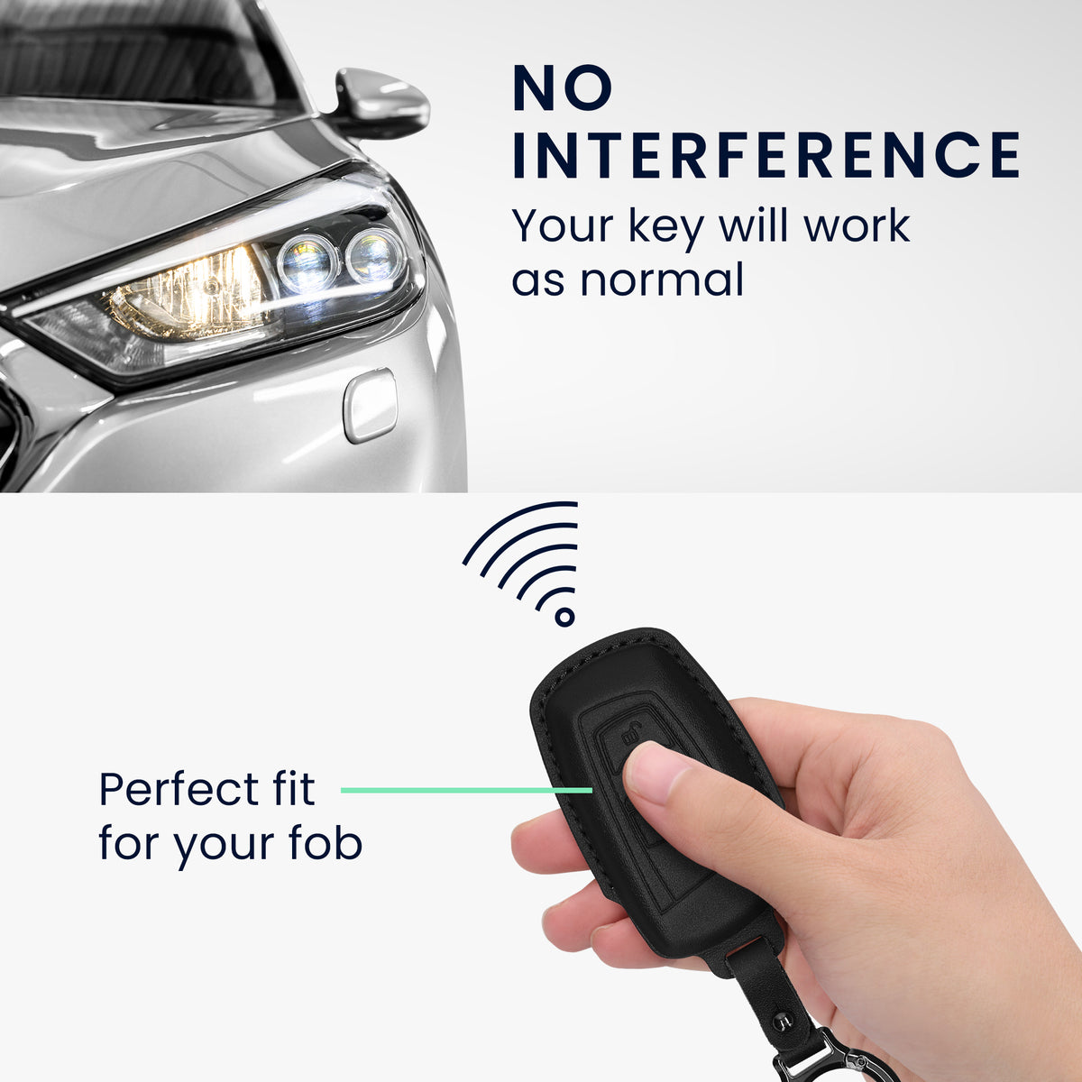 BMW 3-Tasten Funk Autoschlüssel (nur Keyless Go) Echtleder Schlüsselhülle Slim mit Schlüsselring KWM000041MF001C