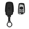 BMW 3-Tasten Funk Autoschlüssel (nur Keyless Go) Echtleder Schlüsselhülle Slim mit Schlüsselring Schwarz