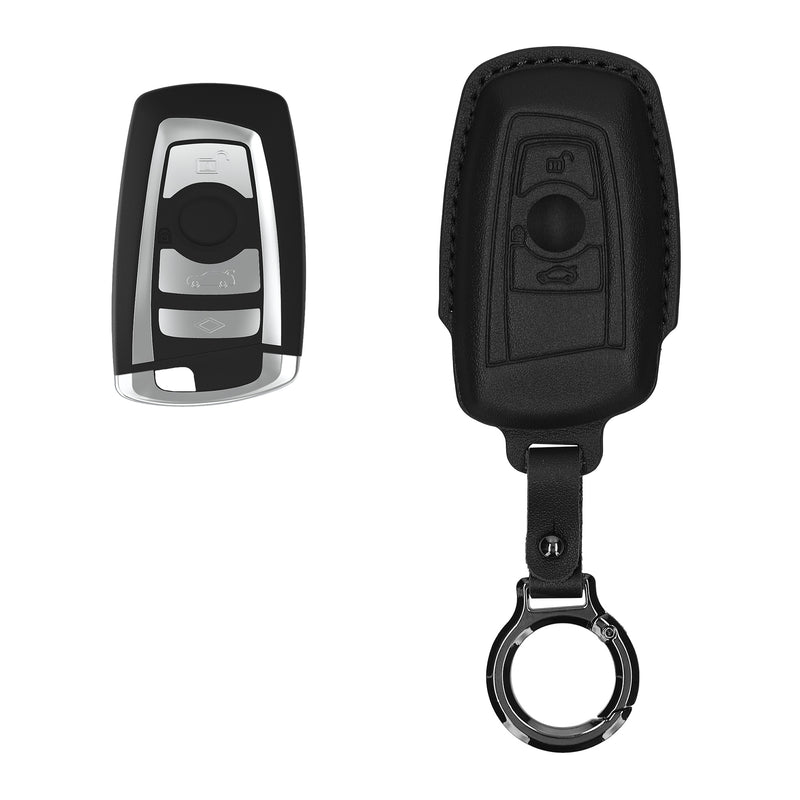 BMW 3-Tasten Funk Autoschlüssel (nur Keyless Go) Echtleder Schlüsselhülle Slim mit Schlüsselring KWM000041MF001C