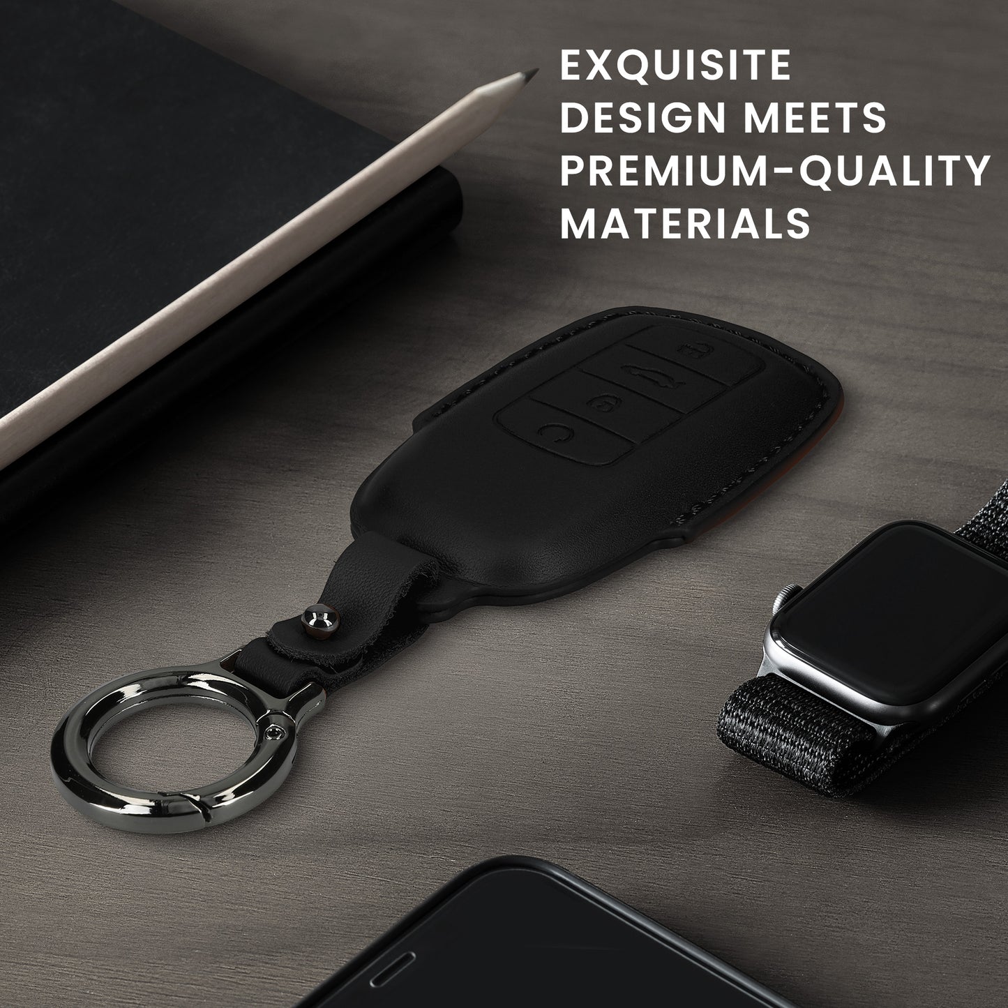 kwmobile Schlüsselhülle für Chery Omoda C5 / Jaecoo 7 / Tiggo 7 Pro 8 Pro / Arrizo 5 Hülle Leder - Autoschlüssel Schlüssel Hülle - Schlüsselcover Schlüsselschutz in Schwarz Schwarz