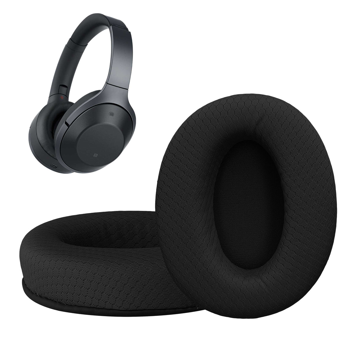 kwmobile 2x Mesh Polyester Ohr Polster für Sony MDR-1000X / WH-1000XM2 Ohrpolster - Ersatz Ohrpolster - Kopfhörer Ersatzteile - Kopfhörer Ersatzpolster für Over Ear Headphones Schwarz