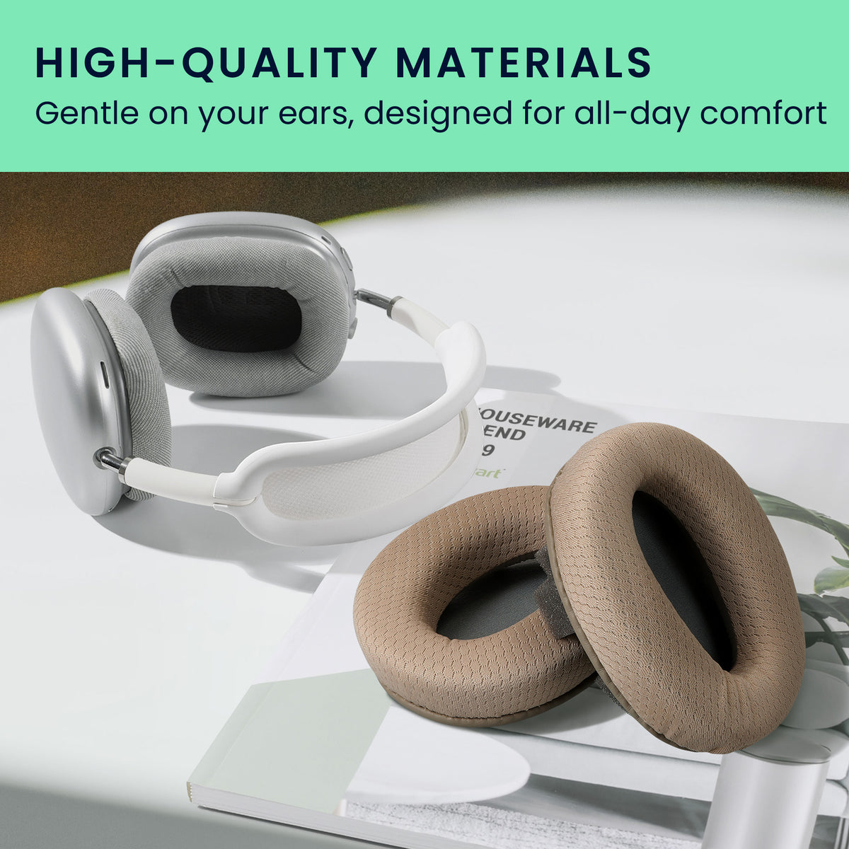 kwmobile 2x Mesh Polyester Ohr Polster für Sony MDR-1000X / WH-1000XM2 Ohrpolster - Ersatz Ohrpolster - Kopfhörer Ersatzteile - Kopfhörer Ersatzpolster für Over Ear Headphones Beige