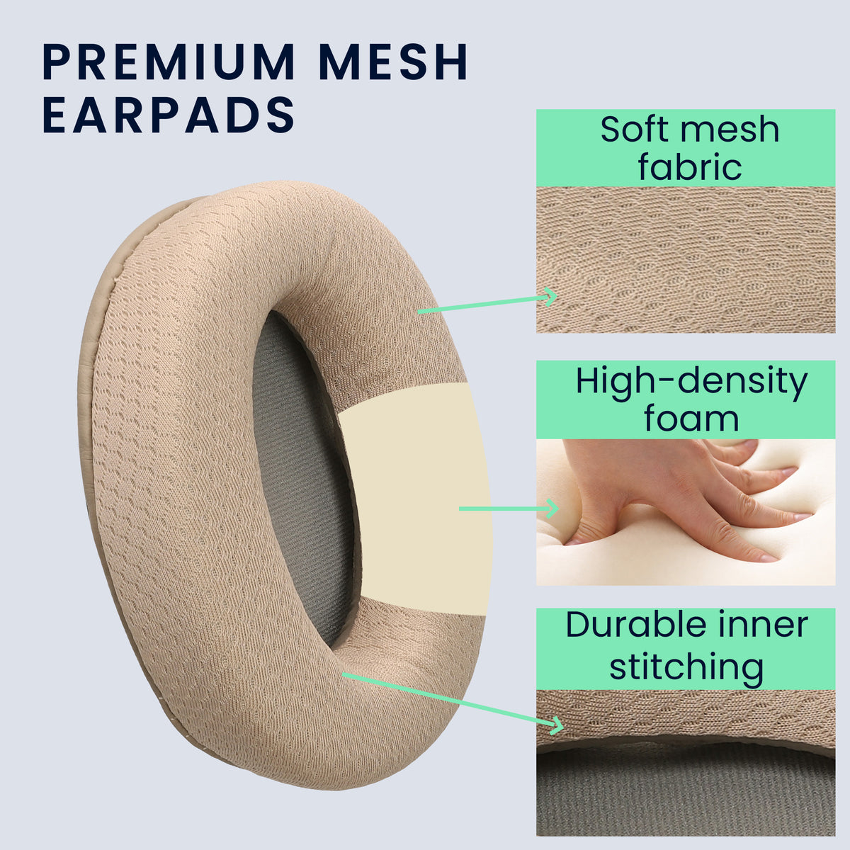 kwmobile 2x Mesh Polyester Ohr Polster für Sony MDR-1000X / WH-1000XM2 Ohrpolster - Ersatz Ohrpolster - Kopfhörer Ersatzteile - Kopfhörer Ersatzpolster für Over Ear Headphones Beige