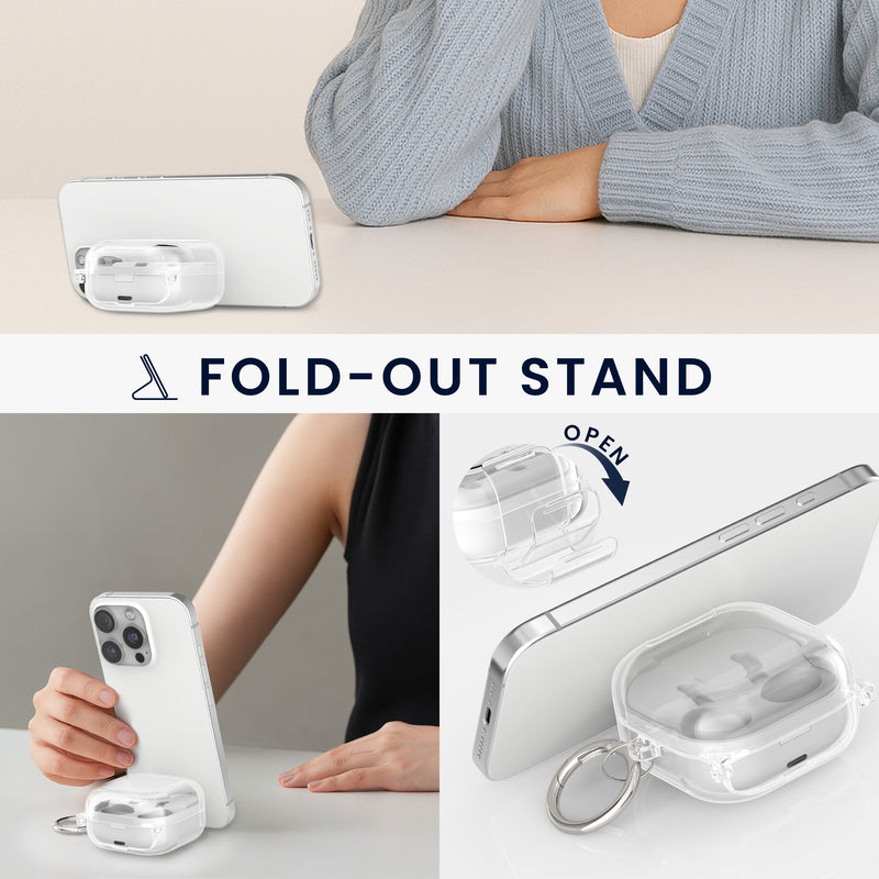 kwmobile transparentes Kopfhörer Case kompatibel mit Samsung Galaxy Buds 4 / Galaxy Buds 4 Pro Hülle - Headphones TPU Cover mit Standfunktion und Sicherheitsverschluss - Transparent Transparent