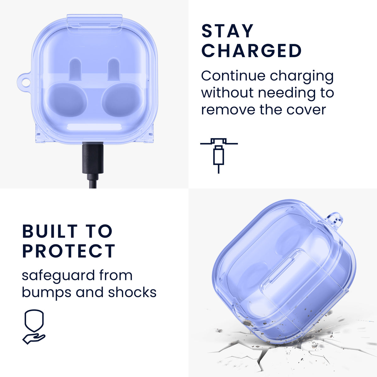 kwmobile transparentes Kopfhörer Case kompatibel mit Samsung Galaxy Buds 4 / Galaxy Buds 4 Pro Hülle - Headphones TPU Cover mit Standfunktion und Sicherheitsverschluss - Blau Blau