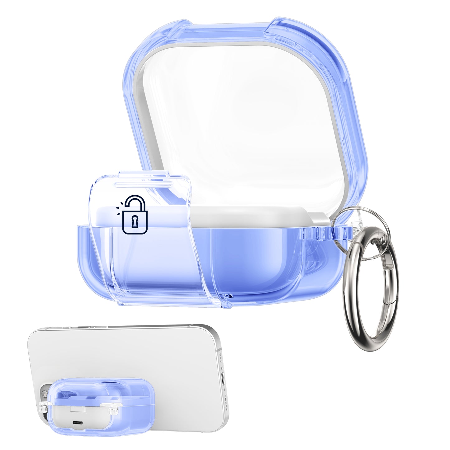 kwmobile transparentes Kopfhörer Case kompatibel mit Samsung Galaxy Buds 4 / Galaxy Buds 4 Pro Hülle - Headphones TPU Cover mit Standfunktion und Sicherheitsverschluss - Blau Blau