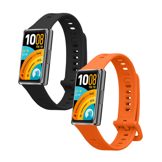 kwmobile 2x Uhrenarmband für Huawei Band 11 / Band 11 Pro Armband - Fitnesstracker Band Set aus TPU Silikon - Ersatzarmband Smartwatch - Schwarz Orange Schwarz  [dsg02]