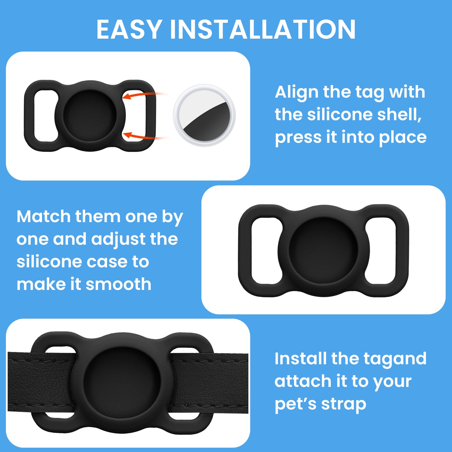 kwmobile Bluetooth Tracker Halter für Apple AirTag - Silikon Schutzhülle für Hunde Katzen Halsband - Smart Tag Holder für Haustiere - 1er Set Schwarz Schwarz Schwarz