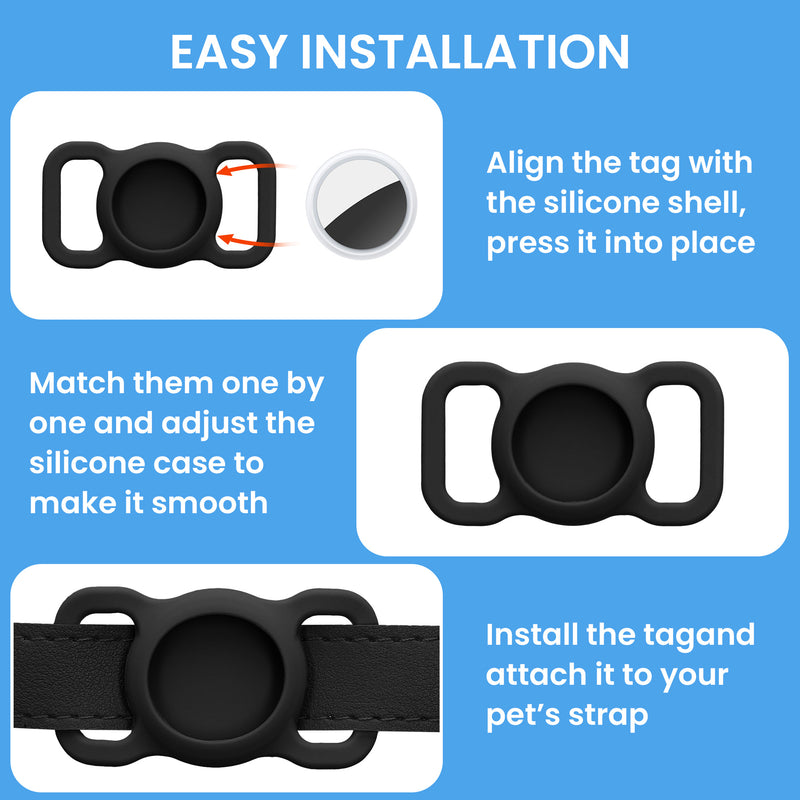 kwmobile Bluetooth Tracker Halter für Apple AirTag - Silikon Schutzhülle für Hunde Katzen Halsband - Smart Tag Holder für Haustiere - 1er Set Schwarz Schwarz Schwarz