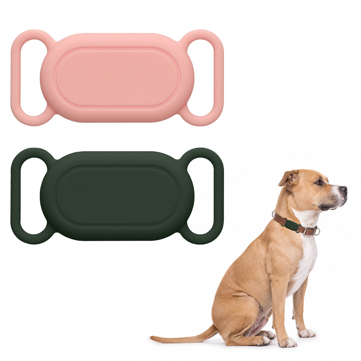 kwmobile Bluetooth Tracker Halter für Samsung Galaxy SmartTag 2 - Silikon Schutzhülle für Hunde Katzen Halsband - Smart Tag Holder für Haustiere - 1er Set Dunkelgrün Altrosa Dunkelgrün