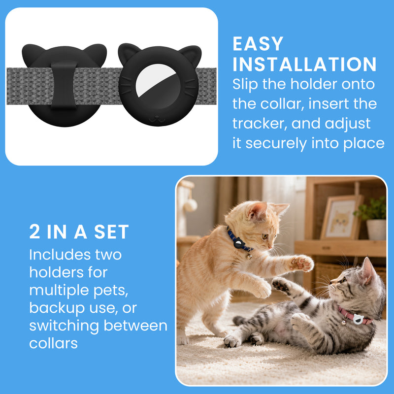 kwmobile 1x Katzen Tracker Case kompatibel mit Apple AirTag Hülle - Katzenohr-Design Cover Set für Smarttag - ideal für Tier Halsbänder - Schwarz Weiß Schwarz