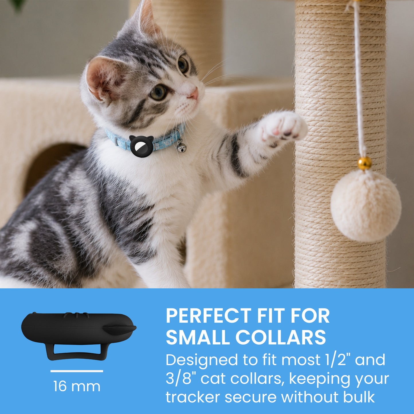 kwmobile 1x Katzen Tracker Case kompatibel mit Apple AirTag Hülle - Katzenohr-Design Cover Set für Smarttag - ideal für Tier Halsbänder - Schwarz Weiß Schwarz
