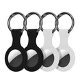 kwmobile 4x SmartTag Hülle kompatibel mit Apple AirTag Schlüsselanhänger - Bluetooth Tracker Zubehör Set mit Halterung für Rucksack - Schwarz Weiß Schwarz  