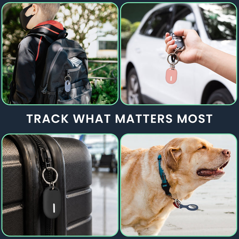 kwmobile 4x SmartTag Hülle kompatibel mit Samsung Galaxy SmartTag 2 Schlüsselanhänger - Bluetooth Tracker Zubehör Set mit Halterung für Rucksack