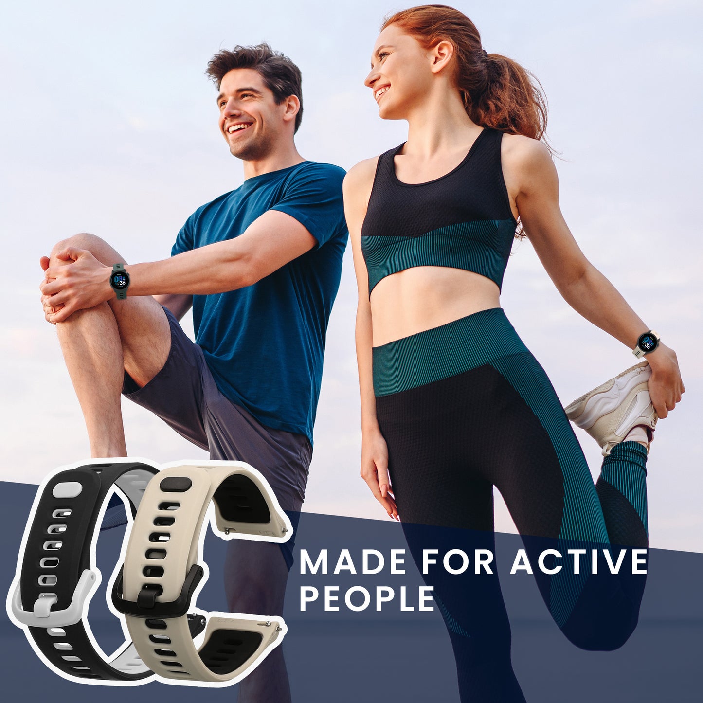 kwmobile 2x Uhrenarmband für COROS PACE 4 / PACE 3 / APEX 4 / APEX Pro Armband - Fitnesstracker Band Set aus TPU Silikon - Ersatzarmband Smartwatch - Grau Schwarz Beige Schwarz Grau  [dsg02]