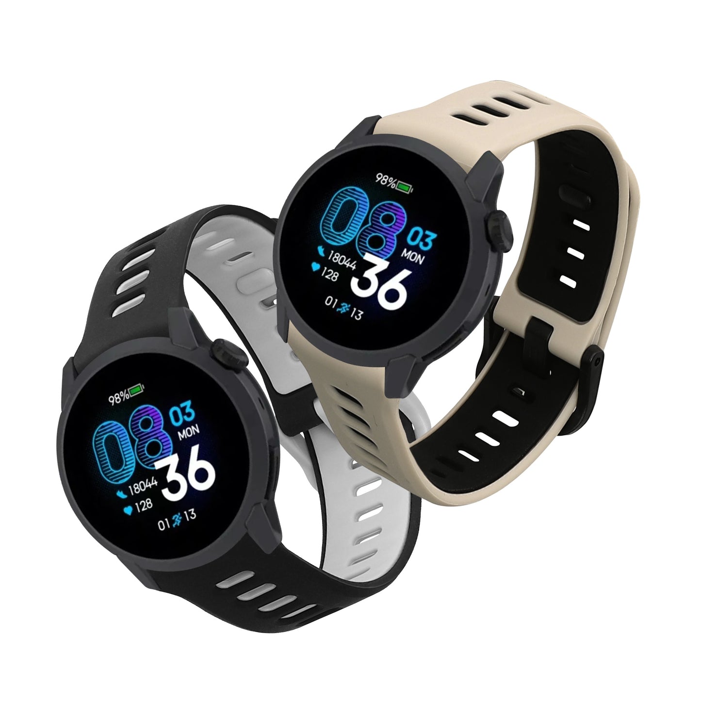 kwmobile 2x Uhrenarmband für COROS PACE 4 / PACE 3 / APEX 4 / APEX Pro Armband - Fitnesstracker Band Set aus TPU Silikon - Ersatzarmband Smartwatch - Grau Schwarz Beige Schwarz Grau  [dsg02]