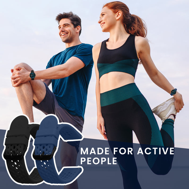 kwmobile 2x Uhrenarmband für Amazfit Active Max A2557 Armband - Fitnesstracker Band Set aus TPU Silikon - Ersatzarmband Smartwatch - Schwarz Dunkelblau Schwarz  [dsg01]