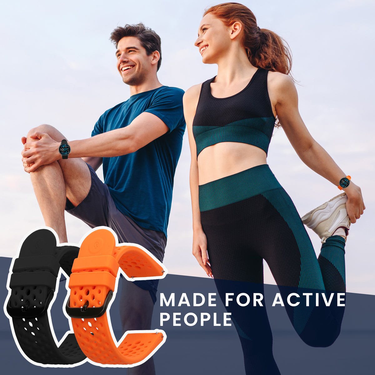 kwmobile 2x Uhrenarmband für Amazfit Active Max A2557 Armband - Fitnesstracker Band Set aus TPU Silikon - Ersatzarmband Smartwatch - Orange Schwarz Orange  [dsg02]