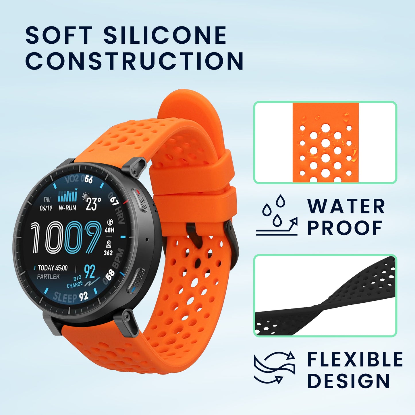 kwmobile 2x Uhrenarmband für Amazfit Active Max A2557 Armband - Fitnesstracker Band Set aus TPU Silikon - Ersatzarmband Smartwatch - Orange Schwarz Orange  [dsg02]