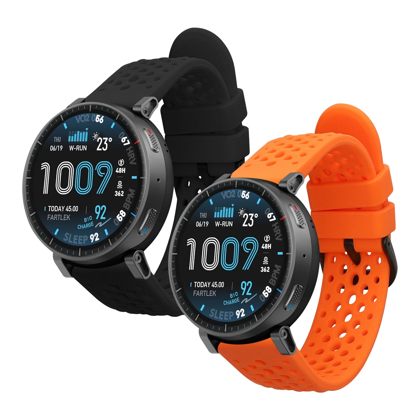 kwmobile 2x Uhrenarmband für Amazfit Active Max A2557 Armband - Fitnesstracker Band Set aus TPU Silikon - Ersatzarmband Smartwatch - Orange Schwarz Orange  [dsg02]