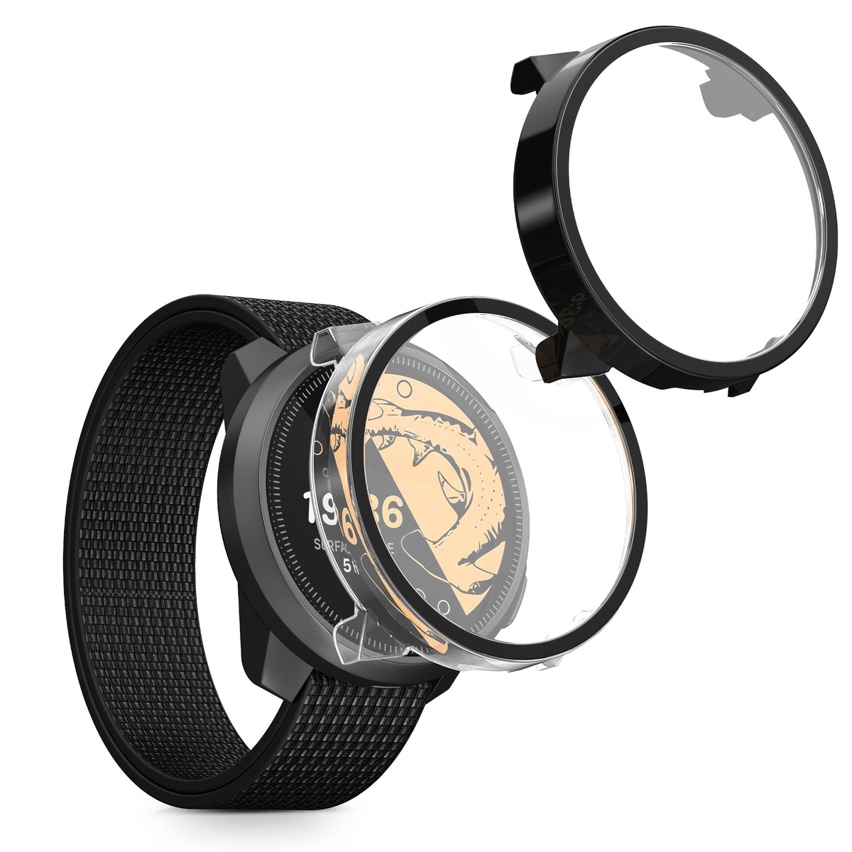 kwmobile 2x Glas Hülle für Suunto Nautic S Schutzhülle - Fullbody Fitnesstracker Case Set aus Glas - Schwarz Transparent Schwarz  [dsg01]