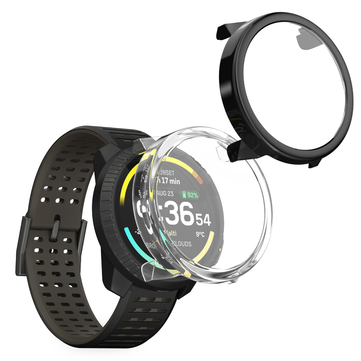 kwmobile 2x Glas Hülle für Suunto Vertical 2 Schutzhülle - Fullbody Fitnesstracker Case Set aus Glas - Schwarz Transparent Schwarz  [dsg01]