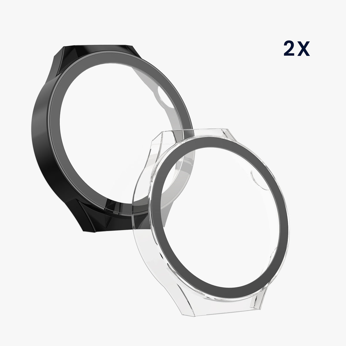 kwmobile 2x Glas Hülle für Huawei Watch GT6 Pro 46mm Schutzhülle - Fullbody Fitnesstracker Case Set aus Glas - Schwarz Transparent Schwarz