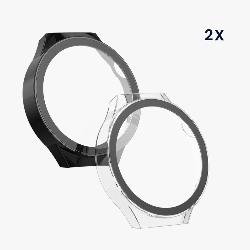 kwmobile 2x Glas Hülle für Huawei Watch GT6 Pro 46mm Schutzhülle - Fullbody Fitnesstracker Case Set aus Glas - Schwarz Transparent Schwarz