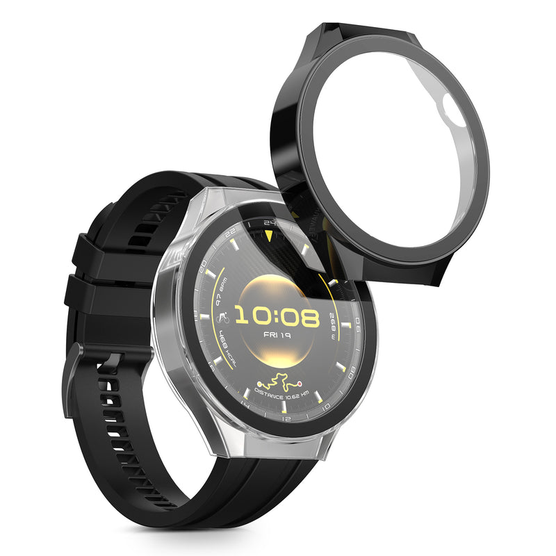 kwmobile 2x Glas Hülle für Huawei Watch GT6 Pro 46mm Schutzhülle - Fullbody Fitnesstracker Case Set aus Glas - Schwarz Transparent Schwarz