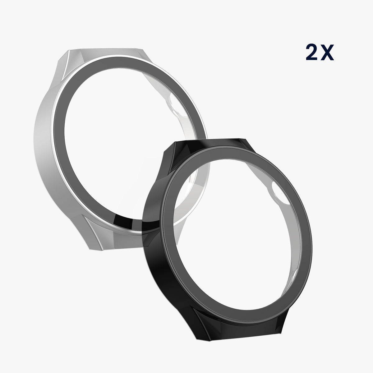 kwmobile 2x Glas Hülle für Huawei Watch GT6 Pro 46mm Schutzhülle - Fullbody Fitnesstracker Case Set aus Glas - Schwarz Silber Schwarz