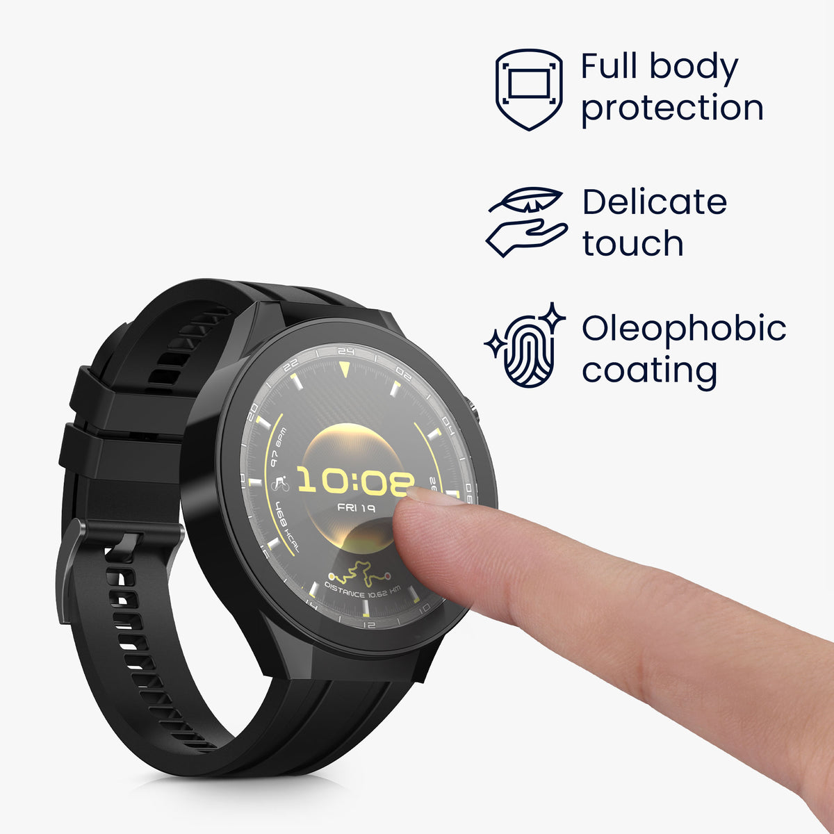 kwmobile 2x Glas Hülle für Huawei Watch GT6 Pro 46mm Schutzhülle - Fullbody Fitnesstracker Case Set aus Glas - Schwarz Silber Schwarz