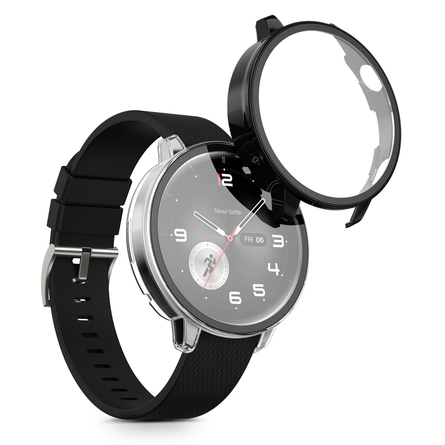 kwmobile 2x Glas Hülle für OnePlus Watch 4 / Watch 3 / OPPO Watch X3 mini / X2 mini Schutzhülle - Fullbody Fitnesstracker Case Set aus Glas - Schwarz Transparent Schwarz  [dsg01]