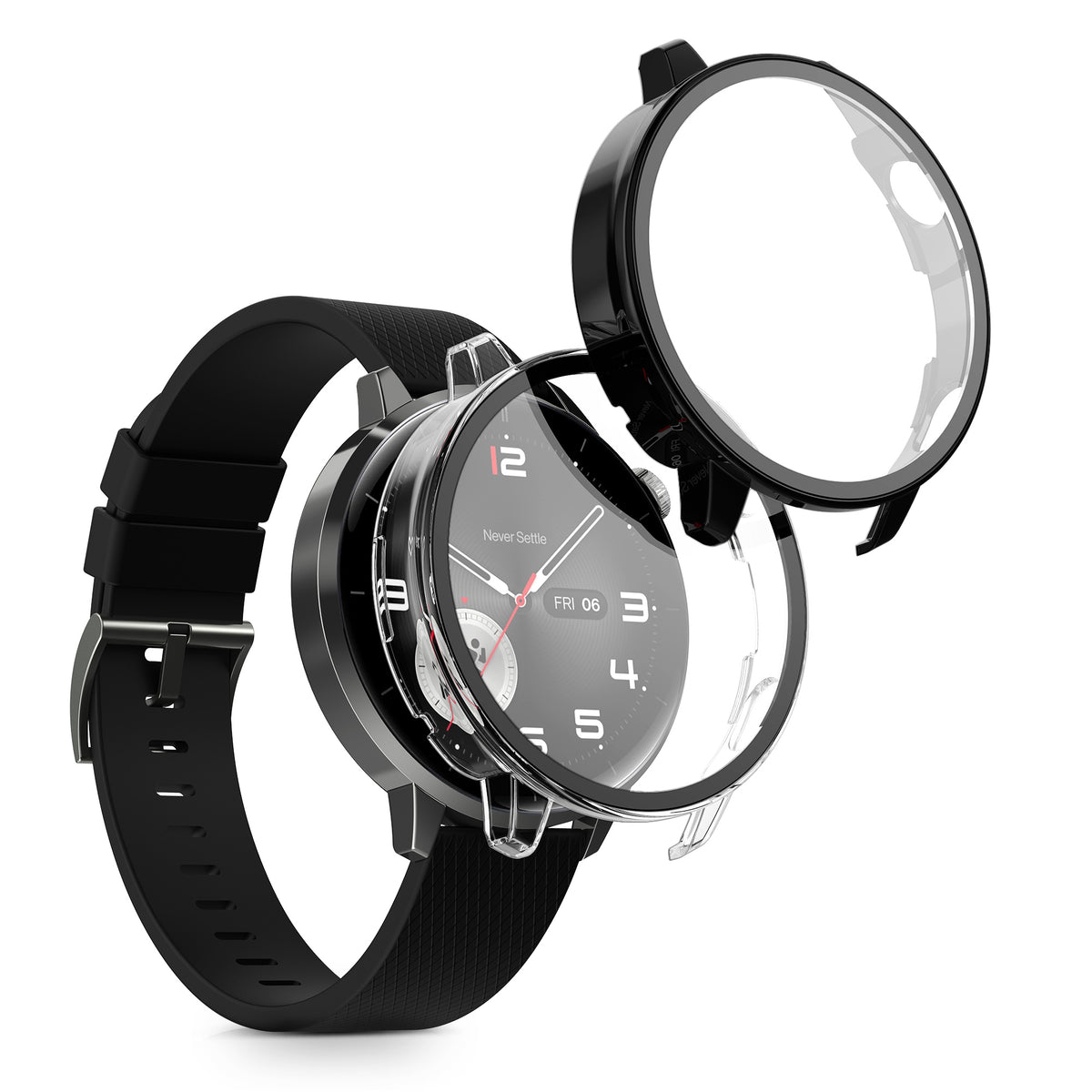 kwmobile 2x Glas Hülle für OnePlus Watch 4 / Watch 3 / OPPO Watch X3 mini / X2 mini Schutzhülle - Fullbody Fitnesstracker Case Set aus Glas - Schwarz Transparent Schwarz  [dsg01]