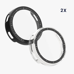 kwmobile 2x Glas Hülle für Amazfit Active3 Premium Schutzhülle - Fullbody Fitnesstracker Case Set aus Glas - Schwarz Transparent Schwarz  [dsg01]