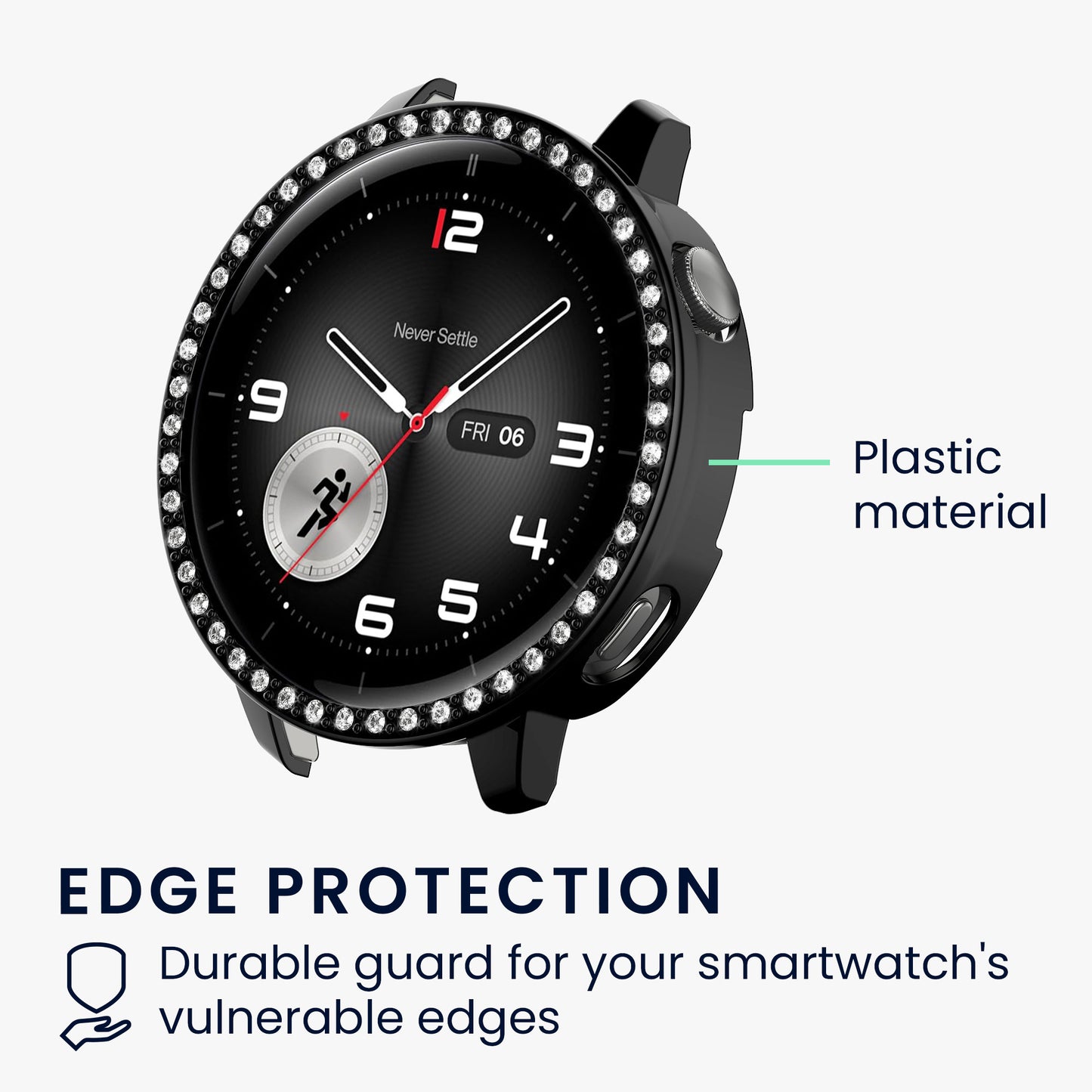 kwmobile 2x Kunststoff Hülle kompatibel mit OnePlus Watch 4 / Watch 3 / OPPO Watch X3 mini / X2 mini Schutzhülle Schutzrahmen - Glitzer Schutz Zubehör in Schwarz Silber Schwarz  [dsg01]