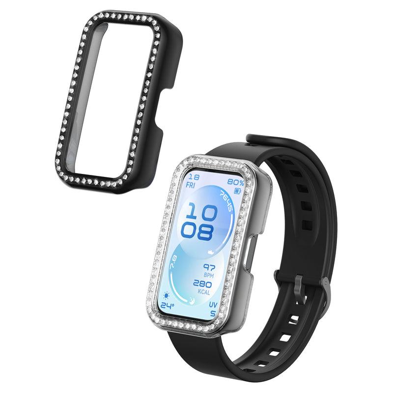 kwmobile 2x Kunststoff Hülle kompatibel mit Huawei Band 11 Schutzhülle Schutzrahmen - Glitzer Schutz Zubehör in Schwarz Transparent Schwarz  [dsg01]