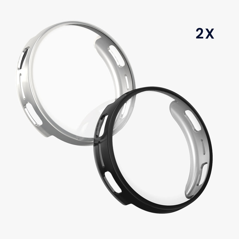 kwmobile 2x Silikon Hülle für Amazfit Active3 Premium Schutzhülle - Fullbody Display Cover Set aus Silikon - Silber Schwarz Silber  [dsg02]