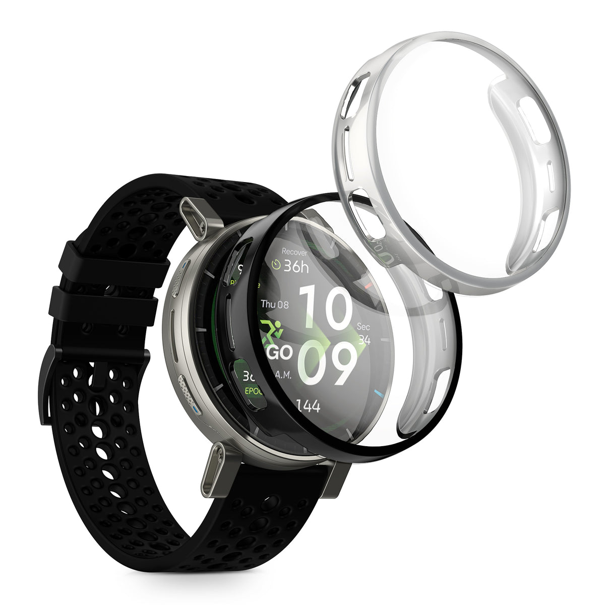 kwmobile 2x Silikon Hülle für Amazfit Active3 Premium Schutzhülle - Fullbody Display Cover Set aus Silikon - Silber Schwarz Silber  [dsg02]