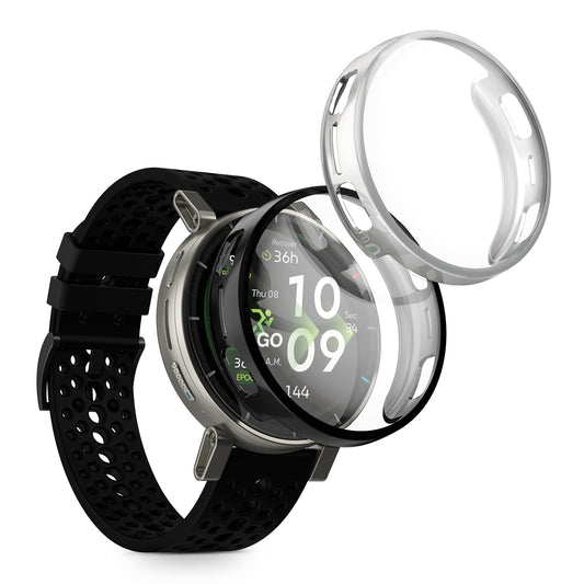 kwmobile 2x Silikon Hülle für Amazfit Active3 Premium Schutzhülle - Fullbody Display Cover Set aus Silikon - Silber Schwarz Silber  [dsg02]