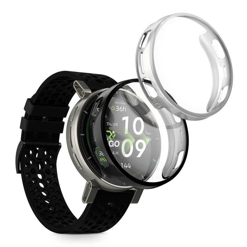 kwmobile 2x Silikon Hülle für Amazfit Active3 Premium Schutzhülle - Fullbody Display Cover Set aus Silikon - Silber Schwarz Silber  [dsg02]