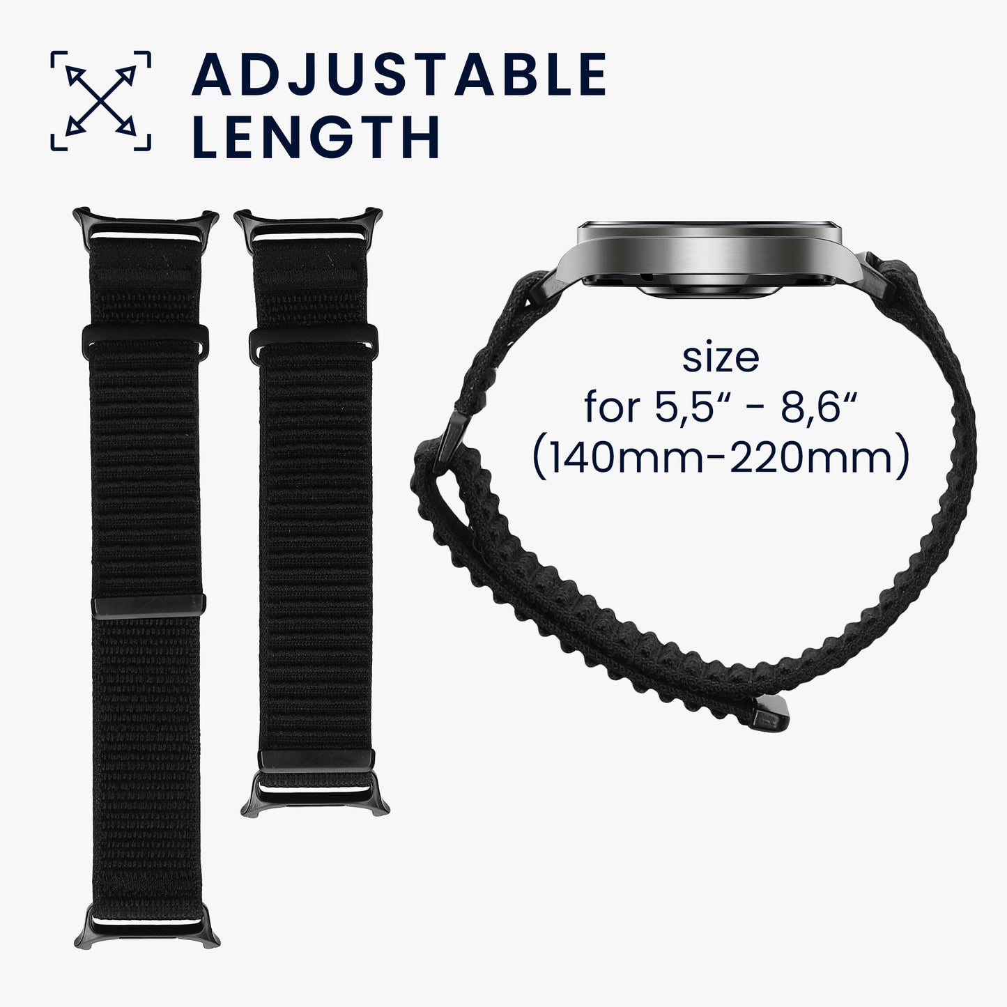 kwmobile Armband kompatibel mit Samsung Galaxy Watch Ultra 47mm - Nylon Fitnesstracker Sportarmband Band in Schwarz - Innenmaße von Schwarz