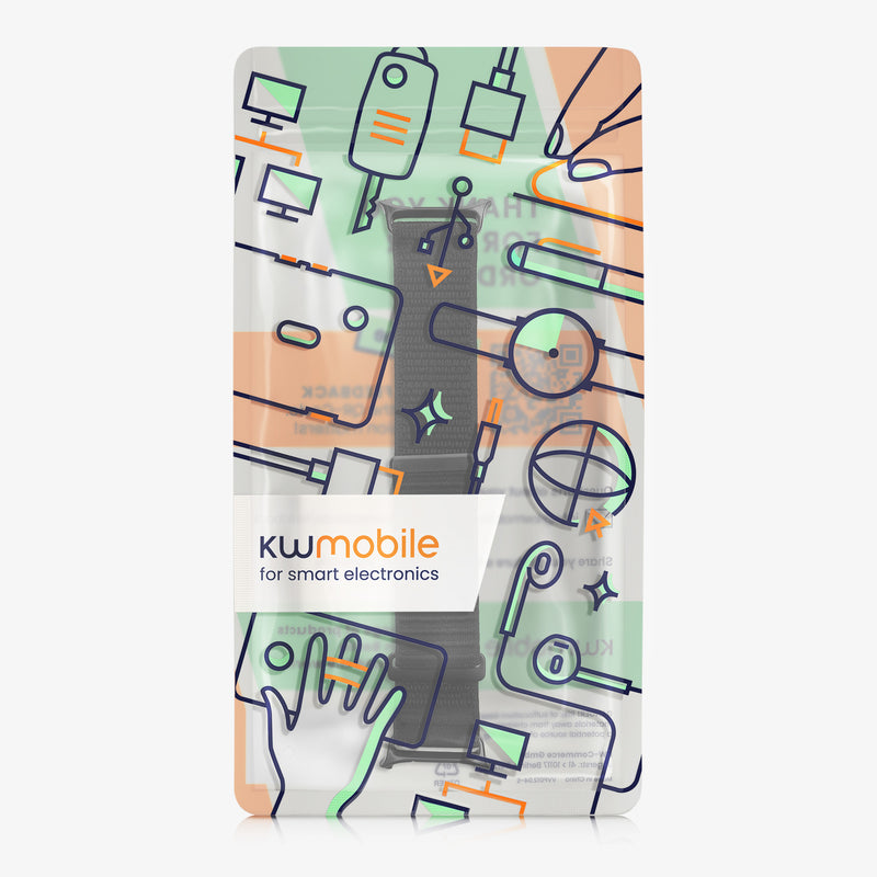 kwmobile Armband kompatibel mit Samsung Galaxy Watch Ultra 47mm - Nylon Fitnesstracker Sportarmband Band in Schwarz - Innenmaße von Schwarz