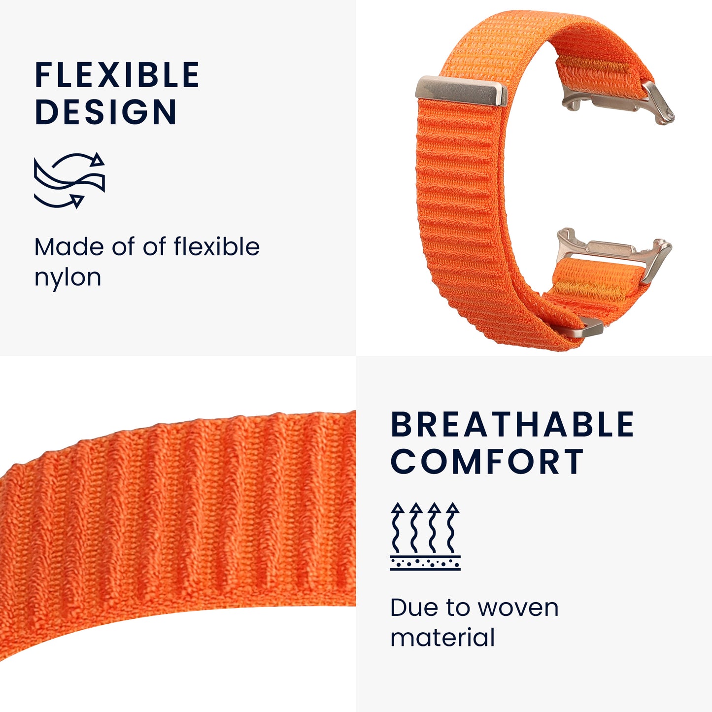 kwmobile Armband kompatibel mit Samsung Galaxy Watch Ultra 47mm - Nylon Fitnesstracker Sportarmband Band in Orange - Innenmaße von Orange