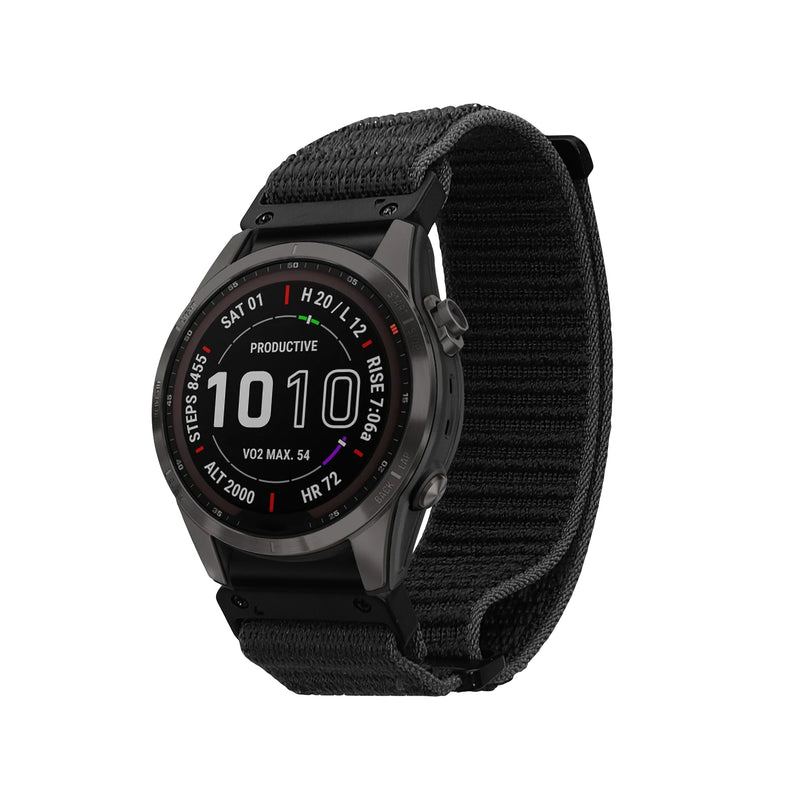kwmobile Armband kompatibel mit Garmin Instinct 2S / Fenix 8S / Fenix 7S / Fenix 6S - Nylon Fitnesstracker Sportarmband Band in Schwarz - Innenmaße von Schwarz