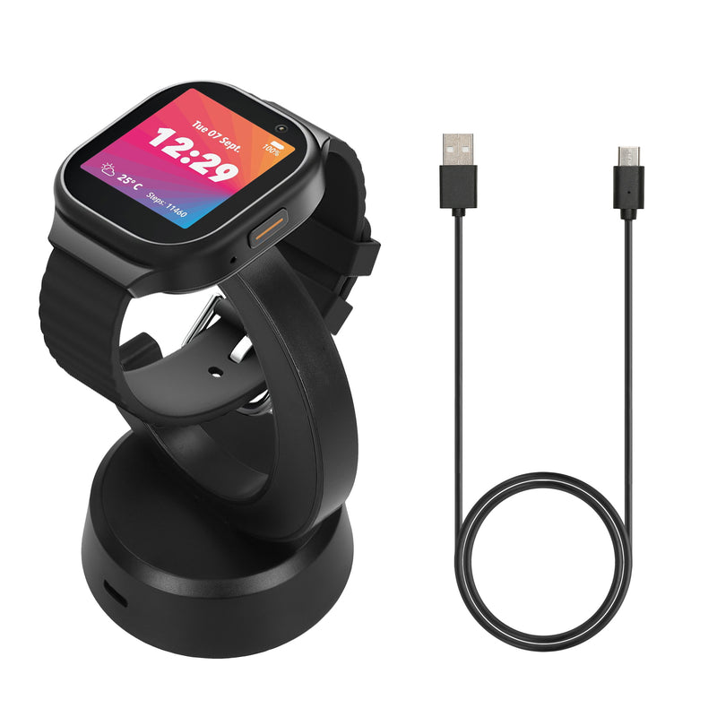 kwmobile USB Ladegerät kompatibel mit Xplora X6 Play / X6 Pro - USB Kabel Charger Stand - Smart Watch Ladestation - Ladekabel mit Standfunktion in Schwarz Schwarz  