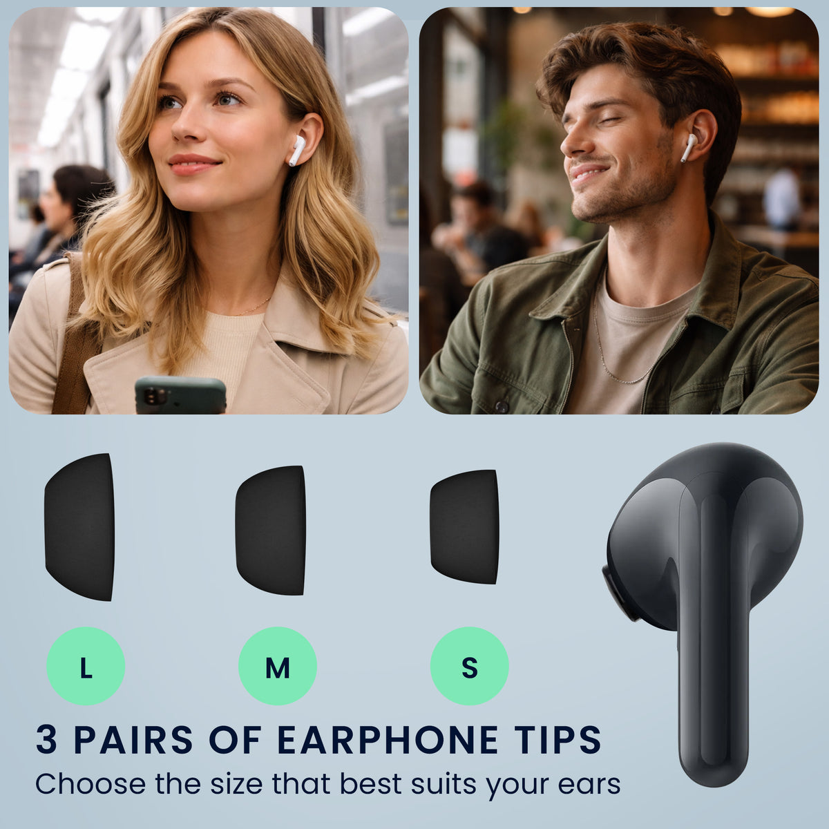 kwmobile 6x Silikonaufsätze für Xiaomi Redmi Buds 8 Lite - Ersatz Ohrstöpsel in 3 Größen - Ear Tips für In-Ear Kopfhörer - Zubehör Ersatzpolster in Schwarz Schwarz