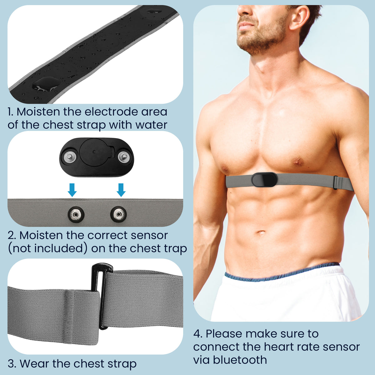 kwmobile Brust Pulsgurt für Garmin HRM / Polar H1 H10 H9 H7 / Wahoo Brustgurt Pulsmesser - Ersatz Herzfrequenzmesser Brustgurt - Pulsgurt für Brust aus Nylon - Grau Grau